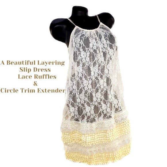 Fashion Junky Dresses & Skirts - Cream Lace Tank Slip Dress with Lace Ruffles & Circle Trim Extender.